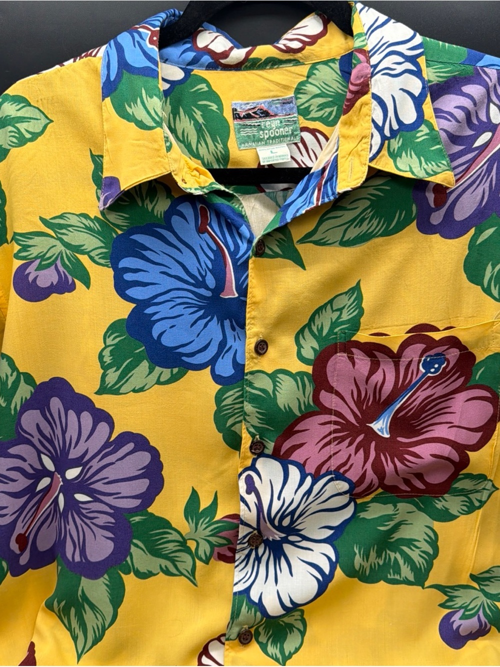 Vintage Yellow Floral Hawaiian Shirt by Reyn Spooner Large